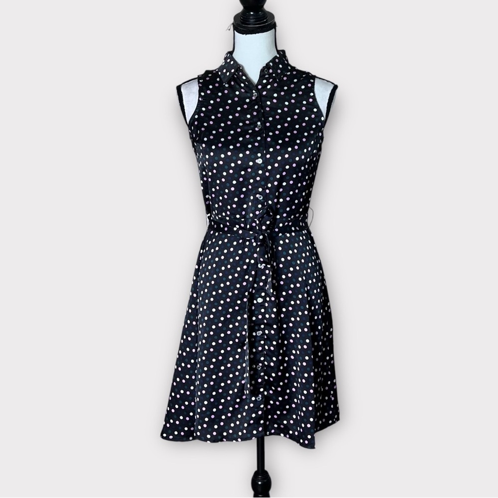 OTG black polka dot sleeveless shirt mini dress